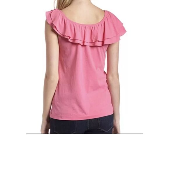 Lilly Pulitzer Off The Shoulder Ruffle Top Pink Blouse Size L Casual - Picture 9 of 9